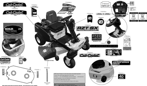 Label Map Diagram and Parts List for RZT-SX46KH (17RRCBYN010)(2019) Cub Cadet Lawn Tractor